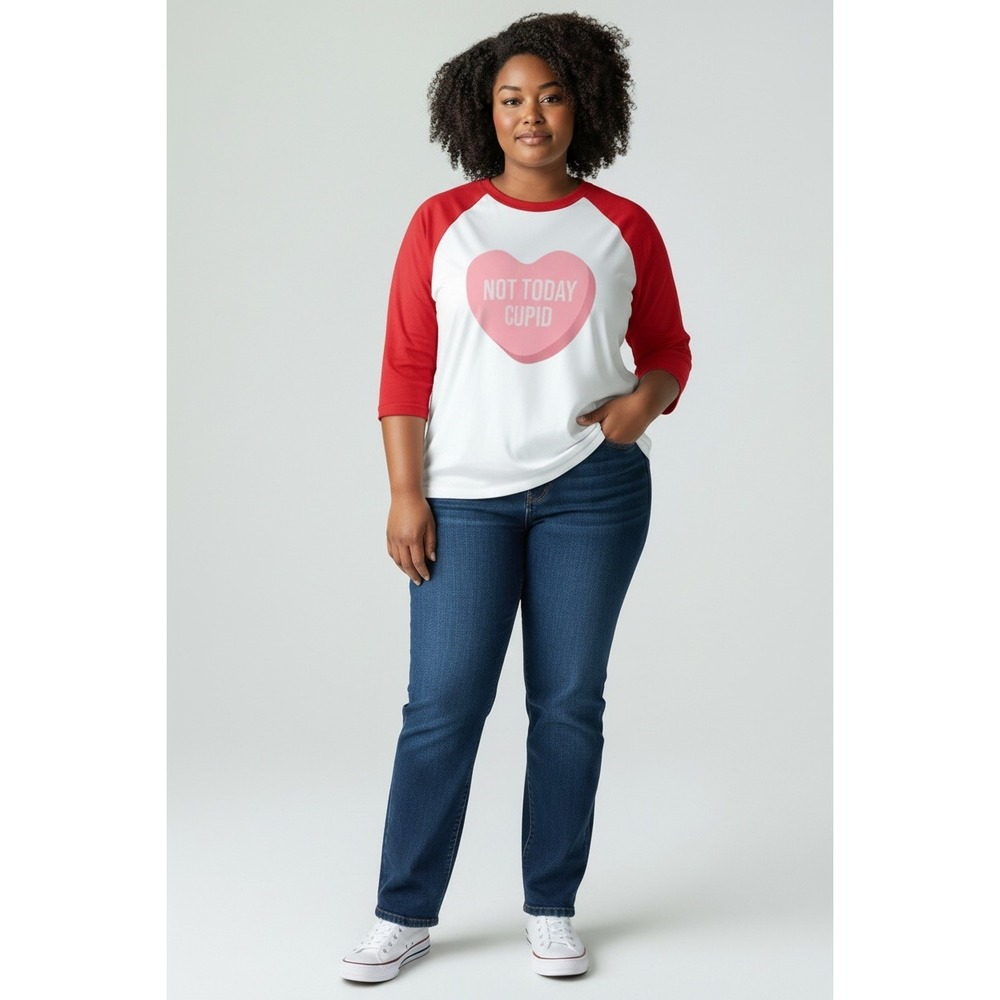 Women's Size L‎ "Not Today Cupid" Heart Baseball Tee from Piper Lou, NWOT